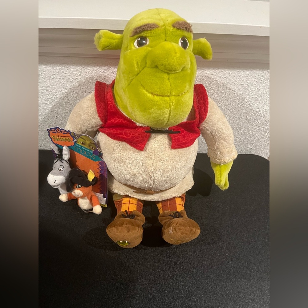 Vintage Shrek Plush Toy with Donkey and Puss in Boots (No Sound) 2007